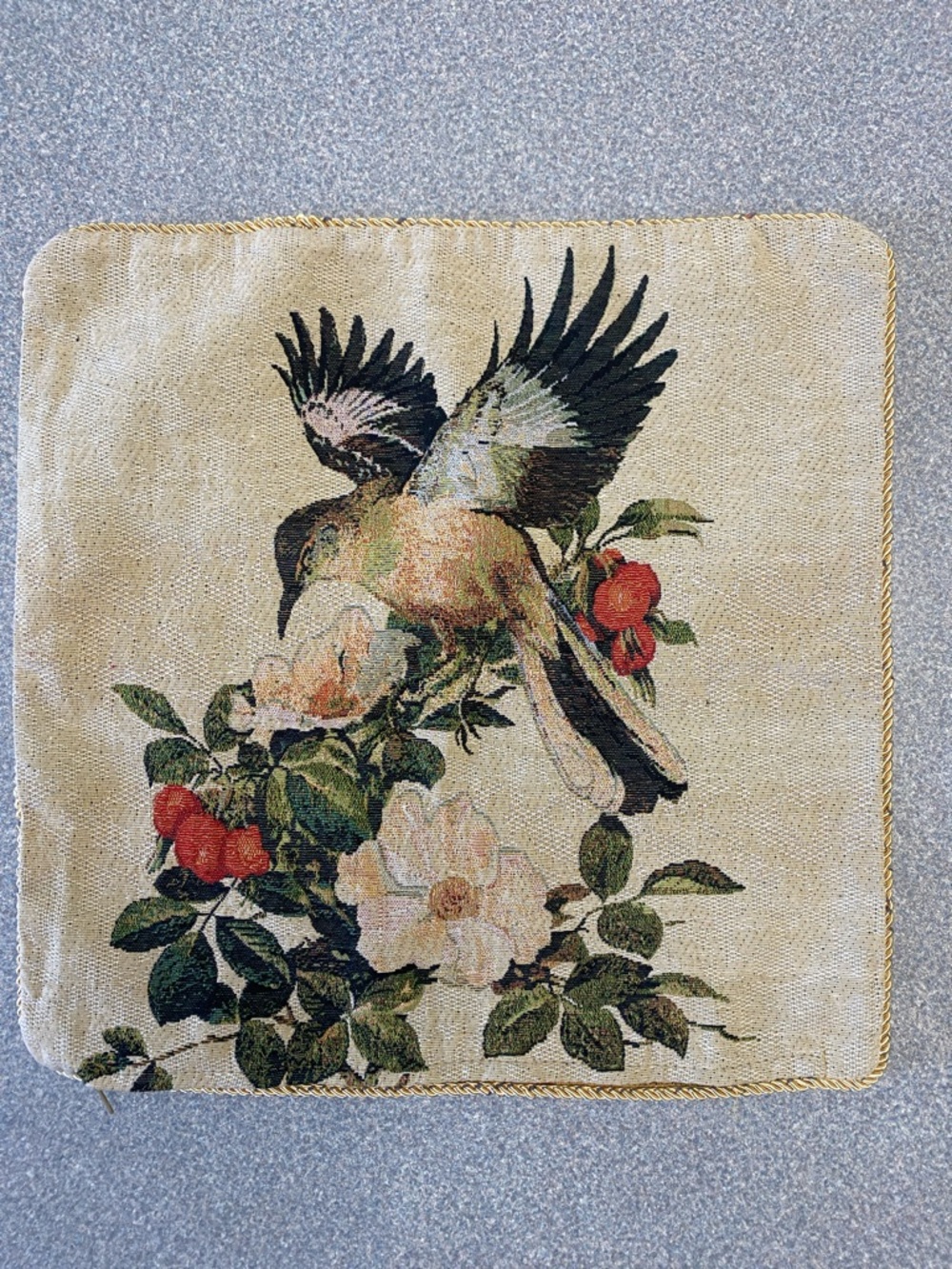 Two Sided Hummingbird & Sunflowers Tapestry Accent Square Pillow Cover w/ Zipper
